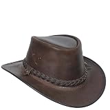 A1 FASHION GOODS Cowboy-Hut aus echtem Leder, handgefertigt, stylisch, australischer Buschhut, braun, M