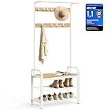 VASAGLE Garderobenständer, Garderobe, mit Schuhbank, 4-in-1 Design, 9 abnehmbare Haken, Kleiderstange, Eingangsbereich, Flur, 33,7 x 72 x 183 cm, modern, eichenfarben-weiß HSR40W