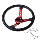 Universal Rennlenkrad Sport-Lenkrad Universal 4 Zoll PVC. Leder-Auto-Renn-Lenkräder(Red)