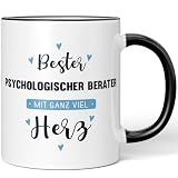 JUNIWORDS Tasse, Bester Psychologischer Berater, mit ganz viel Herz, Schwarz (6059441)