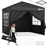 Sekey Pop Up Pavillon 3x3 Wasserdicht Stabil Winterfest, Faltpavillon 3 x 3 m, Camping Pavillion Faltbar Partyzelt mit Seitenwänden, Höhe Verstellbar in 3 Stufen, Schw