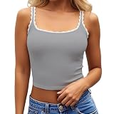 Generisch 2026 Neuheiten Ärmelloses Stretch-Top mit Spitzenbesatz, ideal zum Layern, bequemes, figurbetontes Basic-Unterhemd (Grey, M)
