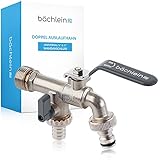Bächlein Universal Doppel Auslaufhahn für den Garten [anthrazit] inkl. 2 Schlauchanschlüssen - edler Doppelwasserhahn mit 1/2 Zoll Anschluss und 3/4 Zoll Adapter, Doppel Kug