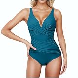 Badeanzug Damen Einteiliger Badeanzug für Frauen Bauchweg Schlankheits Push Up Bademode V-Ausschnitt Neckholder Sexy Mode One Piece Swimsuits Triangel Bikini Damen Strandbekleidung