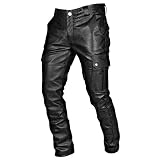 Steampunk Hose Herren Schwarze Lederhose Herren Lang Pu Leder Hosen Mit Multi Taschen Cargohosen Hochwertige Büffelleder Bikerjeans Mittelalter Sporthose Bequeme Stoffhose Für Halloween Kostü