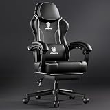 Dowinx Gaming Stuhl Racing Gamer Stuhl, Ergonomischer Gaming Sessel mit Lendenwirbelstütze, Gaming Chair PU Leder PC-Stuhl Verbreiterte Rückenlehne 150KG, Schw