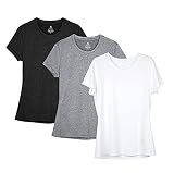 icyzone Sport T-Shirt Damen Kurzarm Laufshirt - Atmungsaktive Fitness Gym Shirt Sport Oberteile, 3er Pack (S, Black/Gray/White)