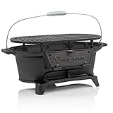 BBQ-Toro Gusseisen Grilltopf mit Grillrost | 50 x 25 x 23 cm | Hibachi Style Holzkohle Campinggrill | Holzkohle Campinggrill, Gusseisen Feuertopf, BBQ Grill, Dutch Oven Station, Camping Zubehö