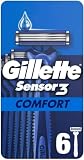 Gillette Sensor3 Comfort Einwegrasierer für Herren, Rasierer für Herren, mit Schmierband, 6 Stück