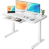 ErGear Schreibtisch Höhenverstellbar, 120 x 60 cm Glas Elektrischer Höhenverstellbarer Schreibtisch mit Schublade, Sitz- und Stehschreibtisch für Home Office (Weißer Glas Oberteil+ Weißer Rahmen)