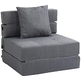HOMCOM Schlafsessel klappbar, Schlafsofa, 2-in-1 Klappsessel mit Bettfunktion, Relaxsessel mit Kissen, Gästebett für Wohnzimmer, Schlafzimmer, bis 120 kg Belastbar, Dunkelg