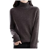 Damen-Pullover, Größe 44, Herbst-neuer Rollkragenpullover, locker, große Größe, dicker Strickpullover, Unterhemd, My UK, braun, L