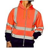 Generisch Sicherheitsjacke Herren Reflektierend Jacke Arbeitsjacke Warnschutz Jacke Mit Kapuze Oversized Kapuzenjacke Warnschutzjacke Arbeitskleidung Zipper Hoodie Outdoor Reflektierende Jack