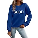 MKIUHNJ Pullover Damen Sweatshirt Briefe Drucken Langarm Rundhals Pulli Sweatshirt Damen Ohne Kapuze Warm Bluse Tops Oversized Oberteil Streetwear Langarmshirt Damen Sport Pullover Ohne Kap