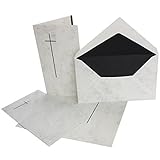 FarbenFroh by GUSTAV NEUSER 15 stück Trauerkarten-set- Doppel-Karte (11,4x19,5 cm) mit Umschlag 12x20 cm, marmoriert mit Trauer-Kreuz für Trauer-Anzeige bei T