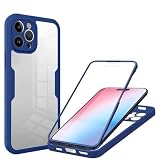 ILING Transparente Hülle für Oppo Reno 12 5G, 360-Grad-Ganzkörper Stoßfest Schutzhülle mit Eingebauter Displayschutz, Ultra Dünn Harte PC Silikon TPU Handyhülle (Blau)