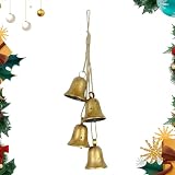 Weihnachtsglocken, Dekoglocken - 4X Weihnachts-Wand-Windspiel Kuhglocken - Goldglocken am Seil, Weihnachtsglockenkranz, dekorative Messingglocken für die Weihnachtsbaumdek