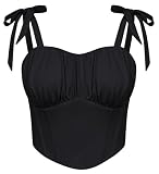 SCARLET DARKNESS Damen Vintage Corsage Spaghettiträger Plissee vorne Lace-up hinten Elegant Crop Tops Schwarz S