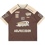 Aelfric Eden Herren Oversized Tshirt Damen Y2K T-Shirt Baggy Sommer Vintage Raglan Heavy Tee Casual mit Aufdruck Kaffee, XL