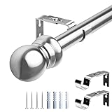 HARRMS Gardinenstange Ausziehbar, 76-110cm, Gardienenstangenset Silber 1 läufig, Verstellbare Vorhangstange Metall Edelstahl mit rundem Endstück für Schlafzimmer, Wohnzimmer,