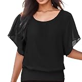 Kurzarm Bluse Damen Weiss Sommer Damenblusen mit Gummizug Am Saum Elegant Yoga Blusen Festliche Made in Italy Oberteile Große Größen Fledermaus Shirt Festlich Locker Oversize Tunika T