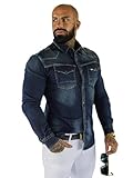 OZONEE Herren Jeanshemd Jeans Hemd Freizeithemd Denim Shirt Langarm Tailored Langarmhemd Langärmliges Regular Fit Freizeit Western O/51412Z DUNKELBLAU XL