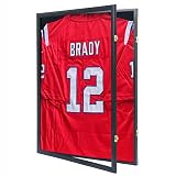 Grintus Trikot-Rahmen-Vitrine, Trikot-Schattenbox mit 98 % UV-Schutz, Acryl und Aufhänger für Baseball, Basketball, Fußball, Hockey, Sportshirt und Uniform, schwarzes F