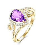 KnSam Echter Schmuck Damen Echtschmuck Ring 18 Karat 750 Gold, Partnerringe 1.33ct amethyst Tropfen Pärchen Ringe mit Tropfenschliff Verlobungsring Gr.62 (19.7)
