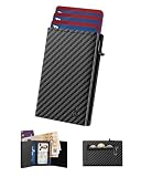 dwnkove Kartenetui Herren, Slim Wallet mit Münzfach & RFID Schutz & ID-Fenster, Pop-Up Smart Wallets for Men, Leder Portmonee Geldbeutel kartenetui für Karten, Kreditkartenetui Herren, Carbon Desig