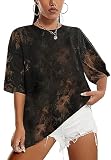 Sofia's Choice Damen Oversize Batik T Shirt Rundhals Kurzarm Top Sommer Locker Oberteile Brown M