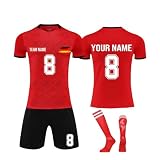 Generisch Trikot Kinder, Personalisierte Fussball Trikot mit Namen Nummer und Team Logo Kinder, Fußball Trikot Shorts Socken Set Jung