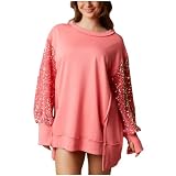 Flodxo Damen-Pullover mit Pailletten, glitzerndes Oberteil, Rundhalsausschnitt, übergroße Sweatshirts, elegante funkelnde Bluse und Hemden, schimmerndes Glitzer-T-Shirt, lässig, lockere Tunika,