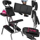 tectake® Massagestuhl klappbar, ergonomischer Hocker ohne Armlehne, Mobile Portable Behandlungsliege zusammenklappbar, Massage Stuhl mit Zubehör Tragetasche - schw