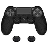 PlayVital Hülle für ps4 Controller,Case Zubehör Anti-Rutsche Schutzhülle Hülle ergonomische Griffe Skin,2 Stück Stick Kappen für PlayStation 4 Slim Pro Controller(Guardian Edition,Schwarz)