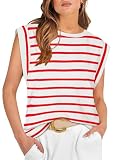 DUOEASE Damen Top Kurzarm Flügelärmel Basic Tshirt Rundhals Oberteile Sommer Locker Tunika Gestreift M