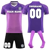 Personalisiertes Trikot Kinder Personalisiert Trikot mit Namen Nummer Team und Logo Sporttraining T-Shirts und Shorts für Erwachsene/Kinder, Fußballtrikot S
