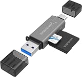 SABRENT SD, Micro SD Kartenleser, USB typ C 3.2 gen 1 Kartenleser, 5Gbps High Speed Externe Kartenlesegeräte OTG Adapter unterstützt MMC/TF/SDXC/SDHC/Micro SDHC/Micro SDXC, für PC, usw (CR-BCA2)