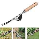 YAVO-EU Edelstahl Manueller Unkrautstecher, Garten Manueller Weeder Ampferstecher zur Garden Grundausstattung mit Holzgriff Gartengeräte Gartenwerkzeug (Style2)
