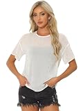 Allegra K Damen Kurzarm Party Sheer Durchsichtig T-Shirt Metallic Glitzer Stern Top Bluse Weiß M