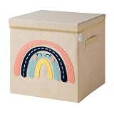 LIFENEY Aufbewahrungsbox mit Deckel und Regenbogen I Spielzeugbox mit Motiv passend für Würfelregale I Ordnungsbox für das Kinderzimmer I Aufbewahrungskorb