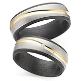 123traumringe Carbon Eheringe | Titan Gold | Paarpreis mit Brillant | inkl. Gravur | Trauringe Titan für Sie und Ihn | Paarringe Eheringe Partnerringe schwarz | P14
