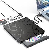 Zevmi CD Laufwerk Extern USB 3.0: Externer CD DVD Laufwerk mit USB USB2.0 USB 3.0 Anschlüsse und Kartenleser Portable Externer DVD Player für Laptop Desktop PC