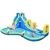 COSTWAY Hüpfburg Wasserrutsche Spielpool Aufblasbare, Wasserspielcenter mit Rutsche, Wasserpark aufblasbar, Planschbecken 478x366x242cm (Nur Hüpfburg)