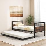 GOPLUS ausziehbares Metallbett, Ausziehbett mit Kopfteil und Fußteil, Bettgestell mit Lattenrost, Gästebett Metall, Einzelbett, Jugendbett, Tagesbett 90x200cm, für Gästezimmer & S