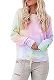 Damen-Sweatshirt, Batik-Optik, lässiger Pullover, Herbst, langärmelig, lockere Mode, Bluse, Shirt, T-Shirt, Rundhalsausschnitt, Sweatshirt, leicht, Frühling und bequem Gr. S, Pink 3