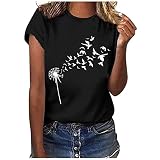 MeiLyviba Tshirt Damen Kurzarm Weiss T-Shirt mit Druck Elegante Oberteile Lässig Pullover Rundhals Basic Shirt Teenager-Mädchen Elegant Tunika Top Casual Sommer Shirts mit Blumen Schmetterling M