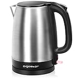 Aigostar Wasserkocher Edelstahl 1,7 L, 2200W Elektrischer Wasserkocher mit Kalkfilter, Kabellos, Abschaltautomatik, ideal für Tee, Kaffee, Babynahrung, BPA-Frei, Schw