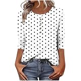 Blitzangebote des Tages Damen Punkte Oberteil Rundhals Vintage Polka Dots Punkte 3/4 Arm Shirt Knopfleiste Bluse Groß