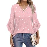 Tshirt Damen Glocke Ärmel Shirt mit Blumendruck 3/4 T-Shirt Sommer Italienische Mode Blusen Bluse Kleider Festlich Lange Oberteile für Leggings Sport Abendkleider Jeansjack