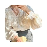 Vintage Französisch Frauen Shirts Spitze Lolita Elegante Langarm Volant Bluse Büro Dame Chic Weibliche Top